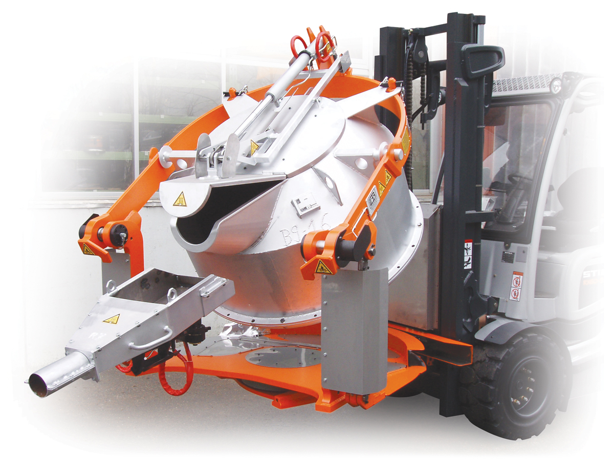 Flüssigmetall-Transport TRANSMETALL TM 1600 von IBB Maschinenbau in Maulbronn, Pfanneninhalt: 1600 kg Aluminium, für 5t Stapler